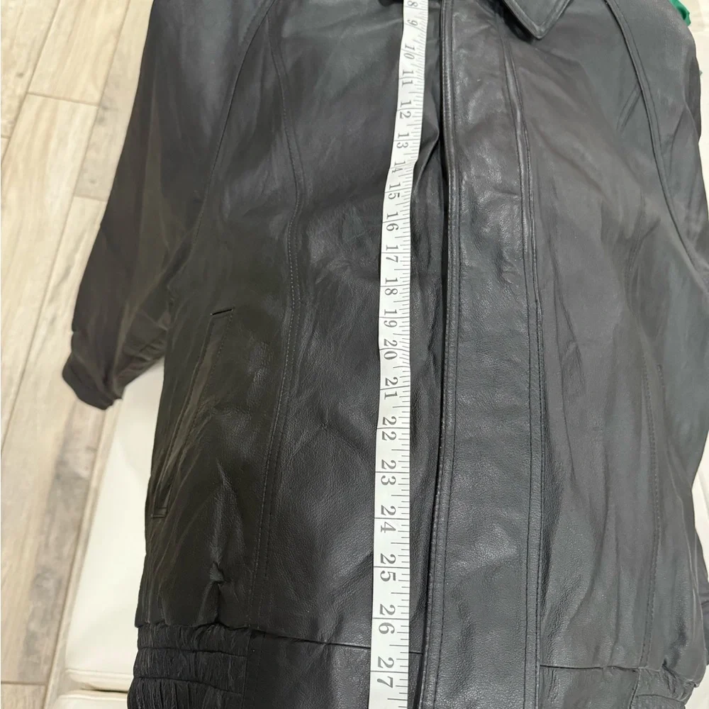 Oscar Piel Black Genuine Leather Bomber Jacket Mens L Lined‎ Collar Zip